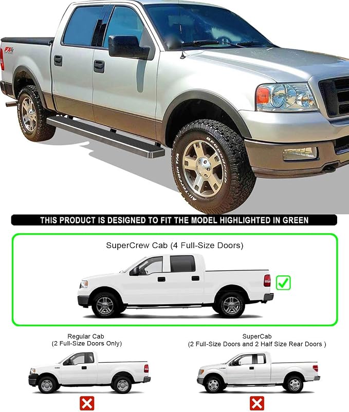 APS 304 Stainless Steel Polished 6in Silver Running Boards Compatible with Ford F150 2004-2008 SuperCrew Cab (Exclude 04 Heritage Edition) (Side Steps Side Bars)