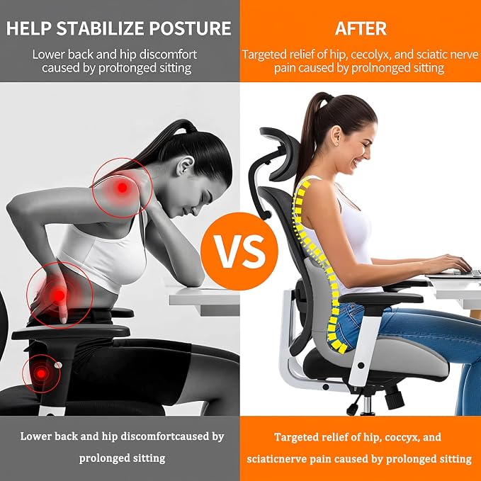 2026 Ergonomic Lumbar & Seat Support Cushion, Memory Foam Seat Cushion with Lumbar Support Pillow, Memory Foam Coccyx Cushion for Tailbone Pain, Back Pain, Sciatica and Hemorrhoid Relief