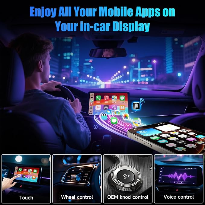 Wireless CarPlay Adapter, Wired to Wireless Car Adapter, Suitable for Apple iPhone & Android, Fast Auto-Connect, USB & Type-C, Supports 800+ Models with Built-in Wired Car Play/Android Auto