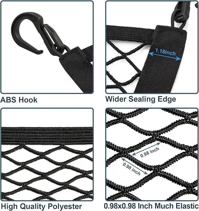 Elastic Cargo Net for SUV, Car Trunk Net Organizer with ABS Hook Storage Mesh Cargo Nets 27.5 x 19.6 inches for Truck Bed Tailgate Netting Accessories