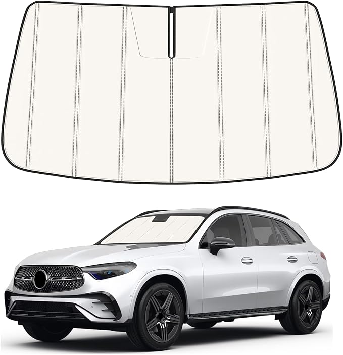 Windshield Sun Shade for Benz GLC 2023-2025 2026, Front Window Visor Accessories, Folding Design Blocks Heat & UV Rays Maintain Cool Interior and Save Space
