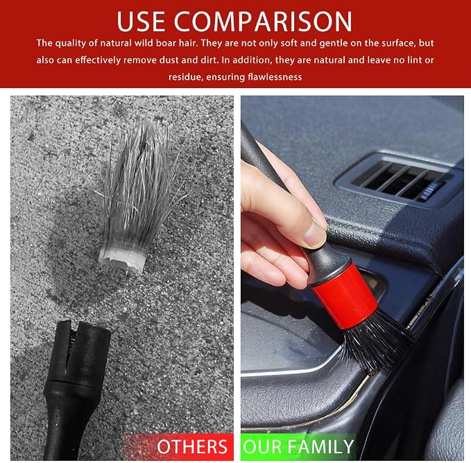 5PCS Car Detailing Brush Set, Car Cleaning Kit, Soft Boars Hair Auto Interior Cleaning Detail Brushes, Automotive Interior Exterior No Scratch Dust Clean Tool Universal for Most Vehicles