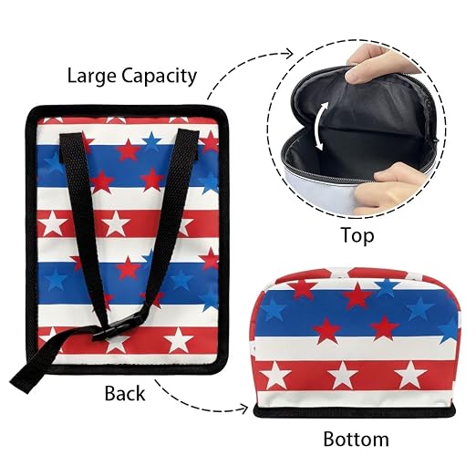 Talayituse American Flag Star Print Car Trash Can with Lid, 4th of July Leak Proof Auto Trash Bag Hanging Vehicle Garbage Can Multipurpose Storage Container for Back Seat Road Trip