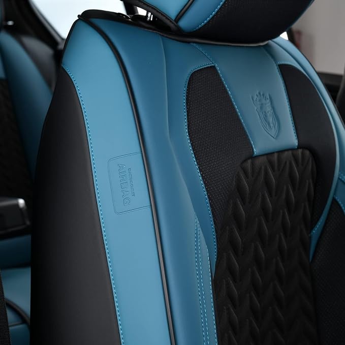 Coverado Seat Covers Full Set, 5 Seats Breathable Faux Leather Seat Covers for Cars, Car Seat Cover Winter, Car Seat Protector Car Seat Cushion, Automotive Seat Cover Universal Fit Most Vehicles, Blue