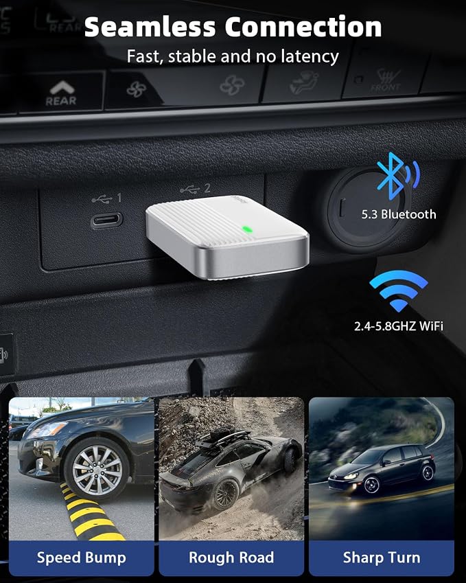 MoKo Wireless CarPlay Adapter for iPhone, 2025 Upgraded Mini Apple CarPlay Adapter, Convert Wired to Wireless, Fast Auto Connect, Stable & Low Latency, for iOS 10+ Cars with Factory CarPlay