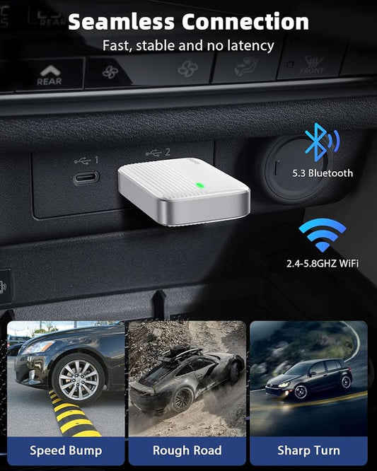 MoKo Wireless CarPlay Adapter for iPhone, 2025 Upgraded Mini Apple CarPlay Adapter, Convert Wired to Wireless, Fast Auto Connect, Stable & Low Latency, for iOS 10+ Cars with Factory CarPlay