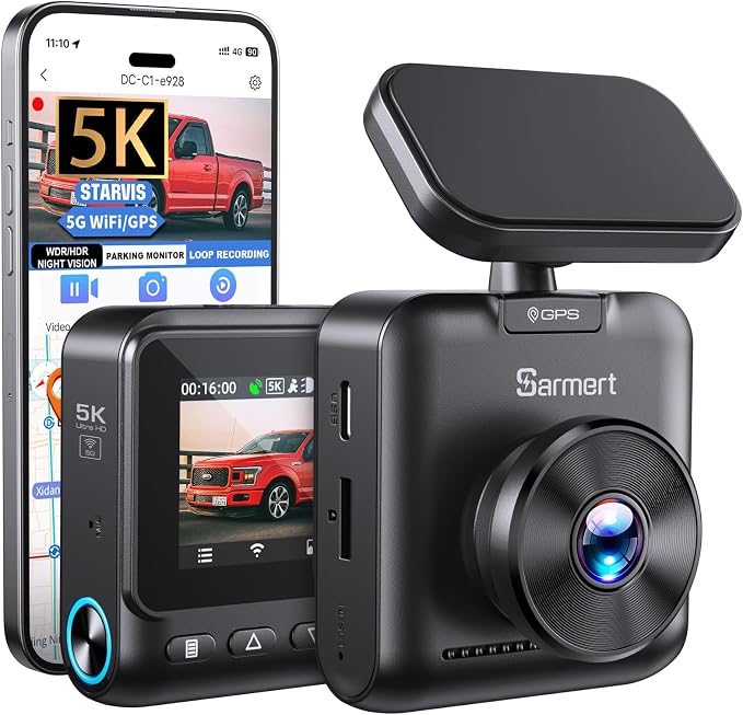 Sarmert C1 5K Dash Cam Front - Built-in GPS and 5G WiFi, Sony STARVIS Sensor, HDR Night Vision Car Camera, 5K/4K/2.5K UHD Dash Camera for Cars, Loop Recording, WDR, G-Sensor, 24H Parking Mode