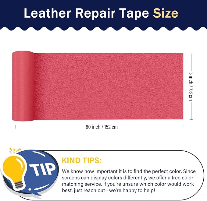 Zenyao Leather Repair Patch Tape - Self Adhesive Leather Repair Kit for Car Seat Furniture, Heavy Duty Vinyl Repair Patch for Couch Sofa, Waterproof Fix for Tears, 3x60 Inch Roll, Hot Pink