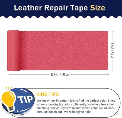 Zenyao Leather Repair Patch Tape - Self Adhesive Leather Repair Kit for Car Seat Furniture, Heavy Duty Vinyl Repair Patch for Couch Sofa, Waterproof Fix for Tears, 3x60 Inch Roll, Hot Pink