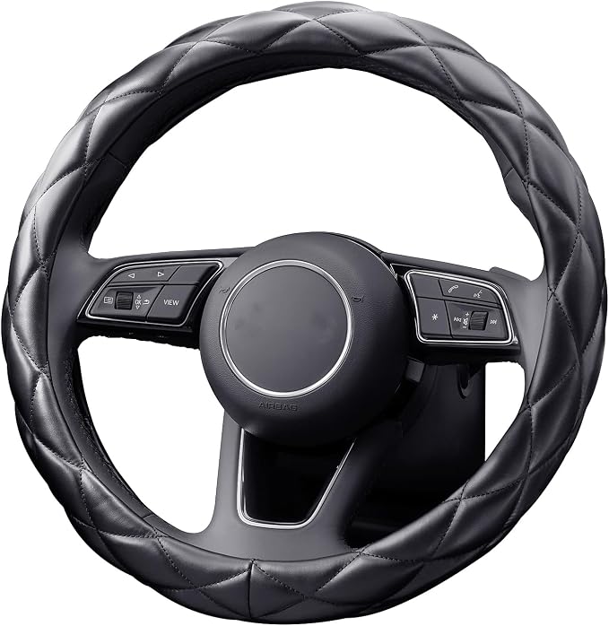 YHONGJT Soft Microfiber Leather Steering Wheel Cover, Universal 15 Inch for Women Girls, Fit Vehicles, Sedans, SUVs, Vans, Trucks - Black