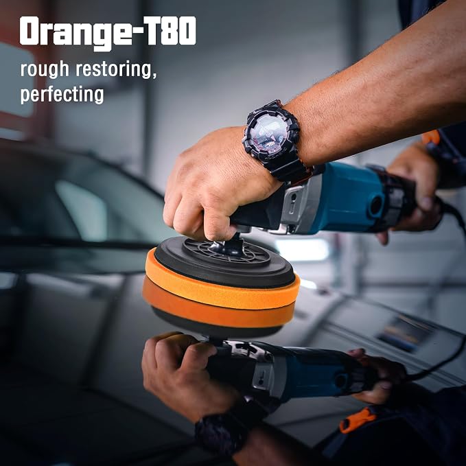 3 Pcs Polishing Pad, Orange Heacy Cut Buffing Pads, 5.5 Inch Face for 5 Inch 125mm Backing Plate Compound Buffing Sponge Pads for Car Buffer Boat Polisher Compounding, Polishing & Waxing