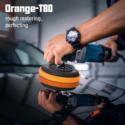 3 Pcs Polishing Pad, Orange Heacy Cut Buffing Pads, 5.5 Inch Face for 5 Inch 125mm Backing Plate Compound Buffing Sponge Pads for Car Buffer Boat Polisher Compounding, Polishing & Waxing