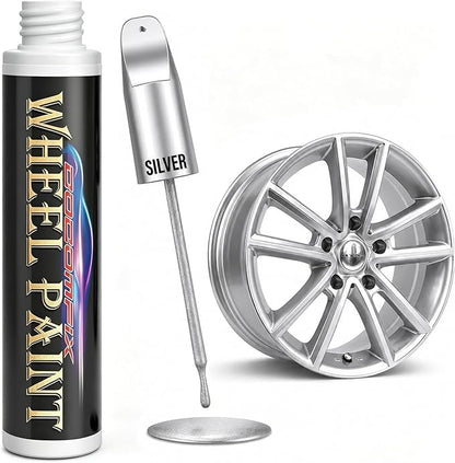 Silver Wheel Touch Up Paint, Chrome Rim Paint for Curb Rash, Wheel Scratch Repair Kit for Chrome, Alloy, Aluminum, Enamel, Universal Silver Automotive Touch Up Paint Pen (1 fl oz)