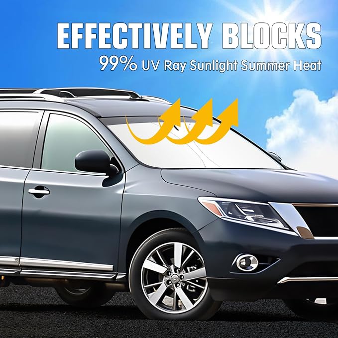 Windshield Sun Shade for Nissan Pathfinder 2013-2020 Foldable Sun Visor Protector for Pathfinder Accessories Sunshade Car Front Window Sunshades Blocks UV Rays