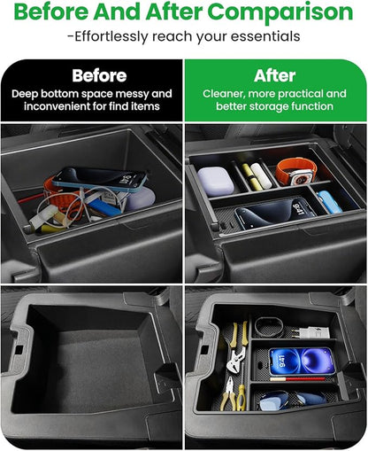 Center Console Organizer, 2PCS Storage Tray Compatible with 2019-2025 Chevy Silverado/GMC Sierra 1500 & 2020-2025 Chevy Silverado/Sierra 2500HD 3500HD (Split-Bench Folding Seat)-Black
