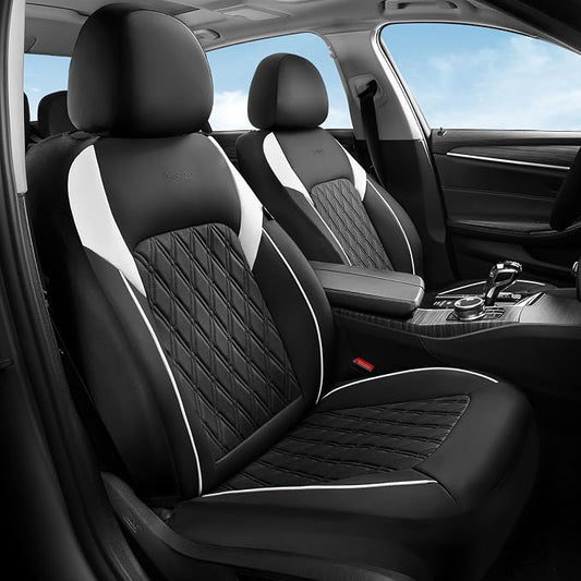 Coverado Car Seat Cover, Car Seat Covers Front Seats, Waterproof Car Seat Covers, Car Seat Cushion, Front Seat Covers Faux Leather Driver Car Seat Protector Fit for Most Cars Trucks SUV, Black&White