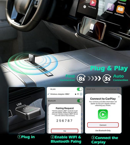 KAIY Wireless Carplay Adapter for iPhone & Android Auto, Convert Wired to Wireless Apple CarPlay Adapter, Car Play USB C USB A Dongle Plug & Play No Delay Stable Connection for iOS 10+, Android 11+