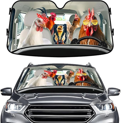 GENANY Farm Chicken Family Funny Windshield Sun Shade for Car SUV Truck (55x30 Inches), Sun Shade Windshield, Protector Blocks UV, Summer Car Decor