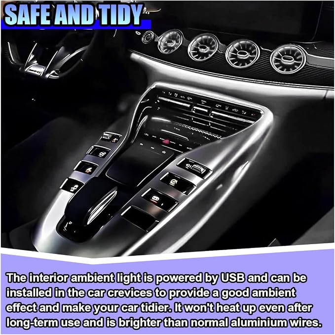 ZIMISI EL Wire Car Interior LED Strip Lights, 5V 16FT Neon Light Strip with Sewing Edge, USB Electroluminescent Car Interior Lights with Fuse Protection, Vehicle Ambient Lighting Decorations (White)