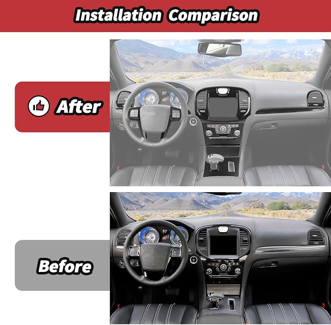 JeCar 17pcs Full Set Carbon Fiber Interior Trim Accessories for 2011-2014 Chrysler 300/300C - Center Console, Dashboard, Rear Cup Holder Panel Decoration Upgrade