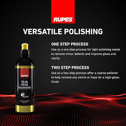 RUPES 9.DAFINE250 Pack of 12 Yellow 250 ml D-A Fine High Performance Fine Polishing Compound for Car Detailing & Removing Scratches | Light Defect Removal | Reduces Oxidation and Removes Swirl Marks