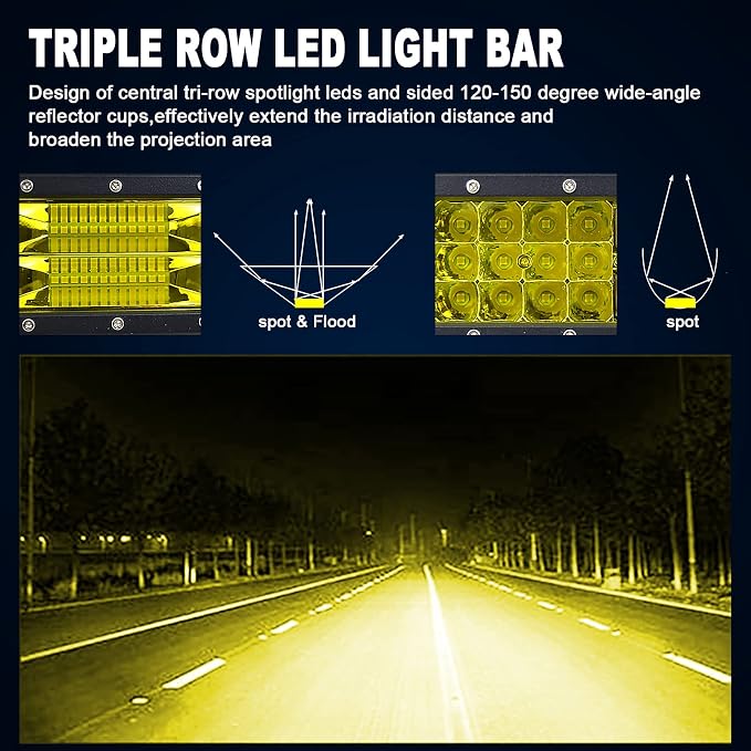 Willpower 22 inch 324W LED Light Bar Amber LED Work Light Spot Flood Beam for Vehicle Trucks Tractor 4X4 Boat Off Road Auto Fog Driving Lamp 12V 24V Waterproof IP67