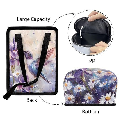 Talayituse Hummingbird Daisy Lavender Print Car Trash Bin, Large Size Auto Trash Can Adjustable Portable Garbage Can with Lid, Vehicle Hanging Bag for Headrest Front Back Seat