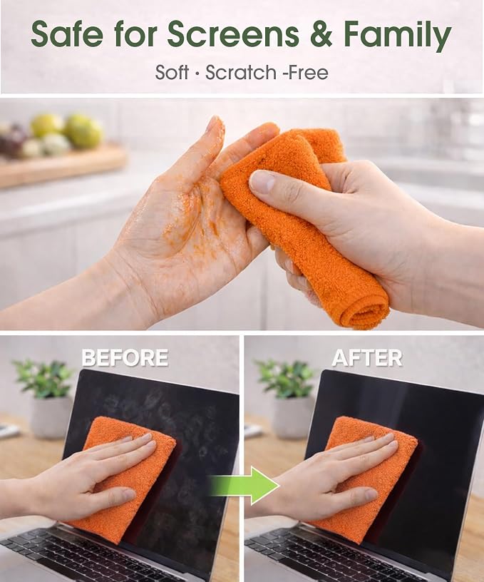 Microfiber Cleaning Cloth Roll–100 Pack, Tear Away Microfiber Towels, Reusable, Washable, Scratch-Free, Kitchen Towels for Car, Home, Kitchen, Glass, Dishes(Honey Orange)