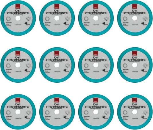 RUPES 9.DA100B Pack of 12 Light Blue D-A Intermediate Foam Polishing Pads 100mm | Ideal for Paint Correction & Gloss Enhancement | Improves Cutting Performance | Compatible with 4" Backing Plate