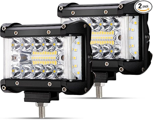 FIERYRED Side Shooter LED Pods 4 Inch Spot Flood Combo LED Light Bar,60W 8000LM Work Lights Off Road Driving Fog Bumper Vehicle Headlights for ATV UTV Truck Boat,IP68,(2pcs)