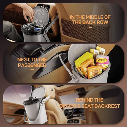 Waretary Trash Can for Car Garbage: Leakproof Silicone Car Waste Bin w/Lid for Drivers and Passengers; 2 Gallon Garbage Container for Vehicle, Sedan, SUV, Van, MPV & Truck (Gray)