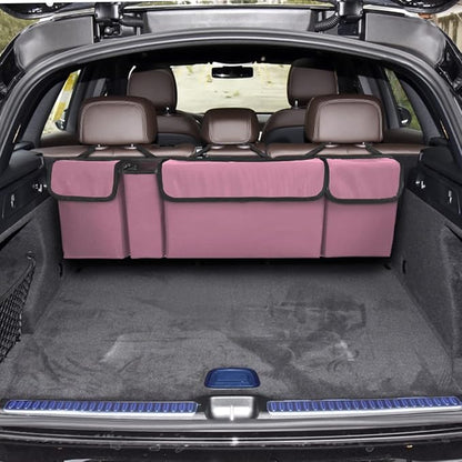 AUCELI Car Trunk Organizer, Backseat Hanging Large Storage with Adjustable Straps, Waterproof Collapsible Cargo Bag with 4 Pockets, Sturdy Space Saver Frees Trunk Floor for SUV, Truck, MPV