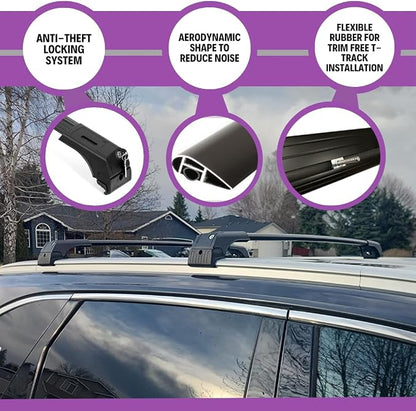 ERKUL Roof Rack Cross Bars for Mitsubishi Outlander 2014-2021 (Not fit for Outlander Sport) | Lockable Aluminum Crossbars for Rooftop | Compatible with Flush Rails - Black