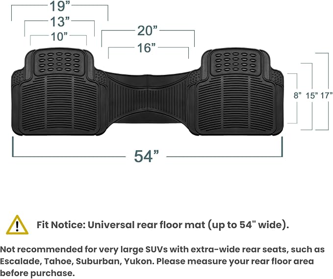 FH Group Car Floor Mats - Heavy-Duty Rubber Floor Mats for Cars, Universal Fit Rear Set, Trimmable Automotive Floor Mats, ClimaProof Floor Mats For Most Sedan, SUV, Truck Floor Mats Gray