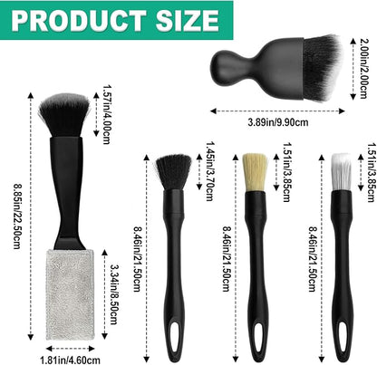 Car Detailing Cleaning Kit, 6PCS Auto Interior Cleaning Tools with Boars Hair Detail Brushes, Cleaning Gel, Double-Head Vent Brush for Car Truck SUV Interior Care