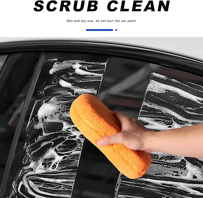 Car Wash Sponge, Large Microfiber Applicator Pad Non-Scratch Detailing Foam, Extra Absorbent Cleaning Sponge Universal Washing Supplies for Cars Trucks Motorcycles (Orange)