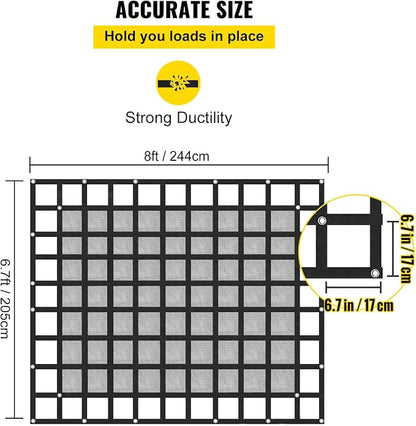 VEVOR Cargo Net with Mesh, 8' x 6.7' Cargo Net for Pickup Truck Bed, Heavy Duty Cargo Nets with Cam Buckles & S-Hooks & Cross Strap, Truck Bed Cargo Net for Trailer SUV Jeeps(96" x 80")