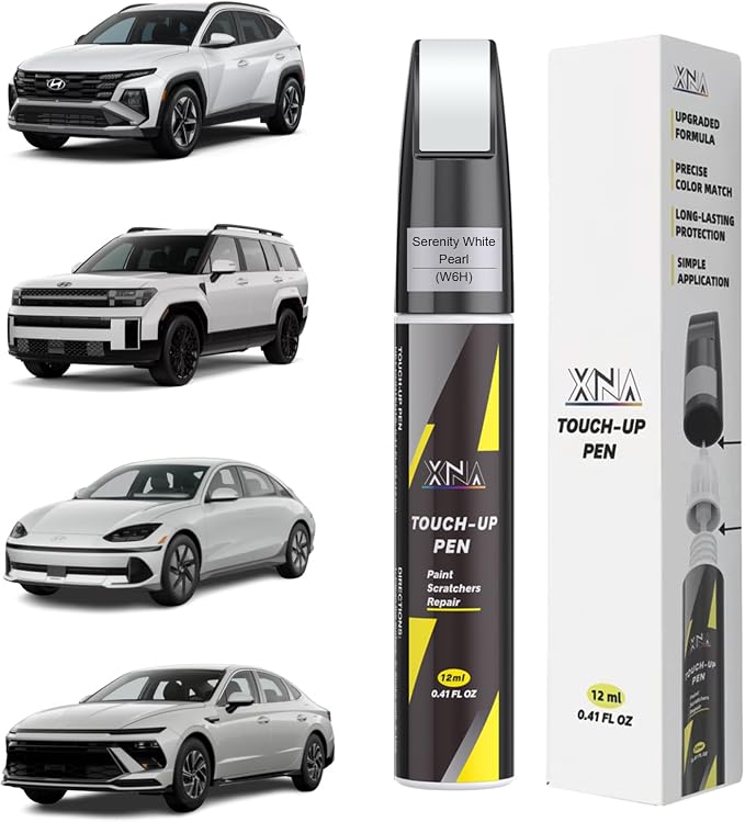 XNA Serenity White Pearl(W6H) for Hyundai Touch Up Paint, Car Scratch Remover for Nicks and Chips Repair, 2-In-1 Quick & Easy Fix Car Scratch Repair Kit with Exact Color-Matched