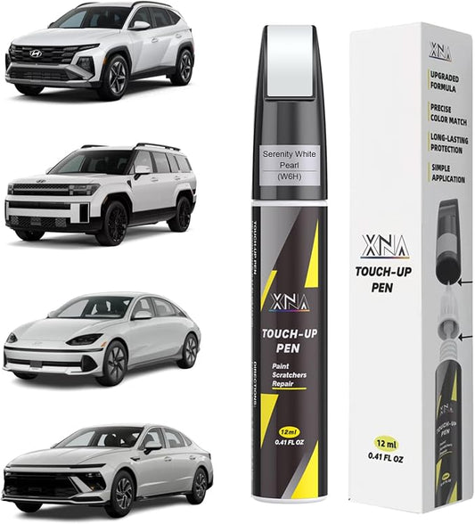 XNA Serenity White Pearl(W6H) for Hyundai Touch Up Paint, Car Scratch Remover for Nicks and Chips Repair, 2-In-1 Quick & Easy Fix Car Scratch Repair Kit with Exact Color-Matched