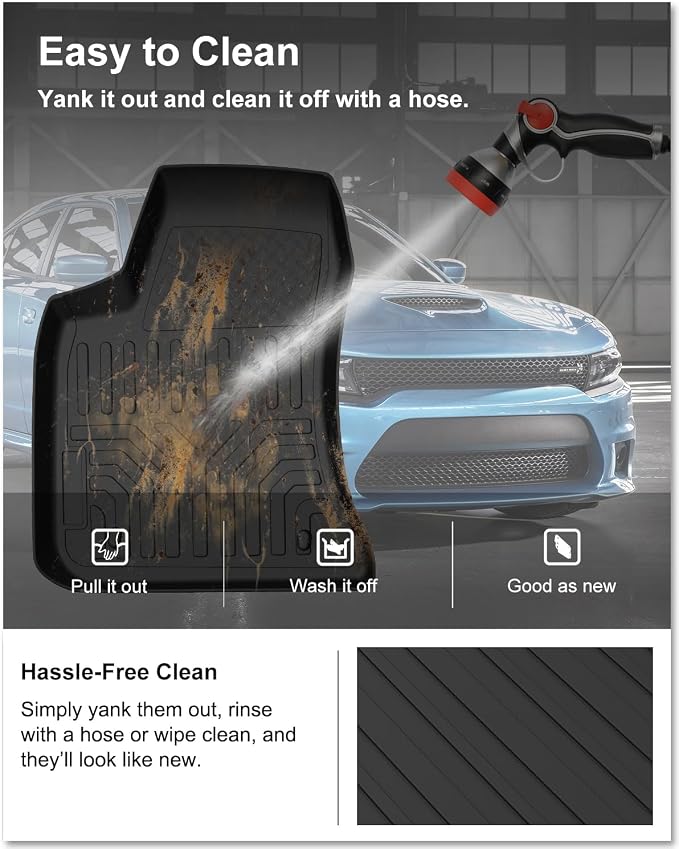 KIWI MASTER Floor Mats for 2011-2023 Dodge Charger RWD/Chrysler 300 RWD, Custom Fit All Weather Car Mats, Heavy Duty TPE Floor Liners, Front & Rear 2 Row, Black