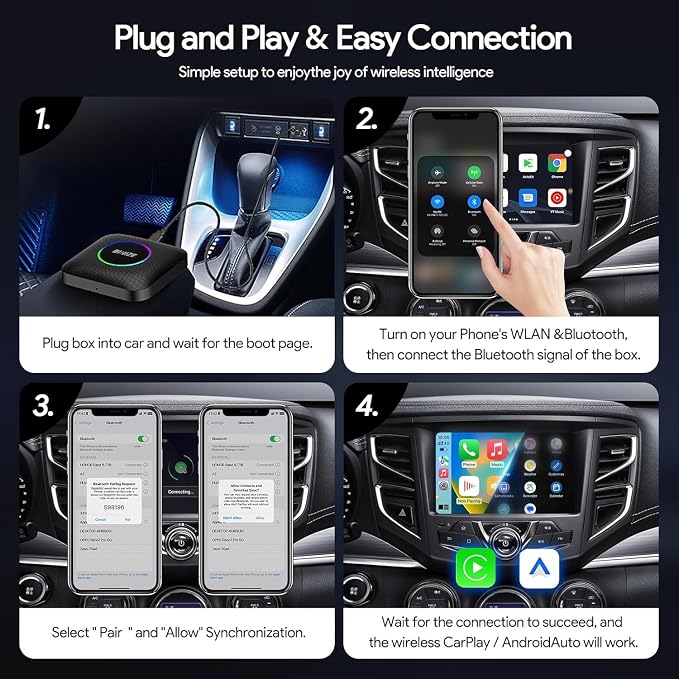 BINIZE Android 13 AI Box for Car: Wireless CarPlay & AndroidAuto Converter (8GB+128GB) | Plug & Play Upgrade for OEM Wired CarPlay/AndroidAuto Vehicles