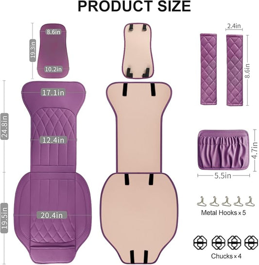 BEITK 2 Pack Leather Front Car Seat Covers, Universal Sideless Car Seat Protectors with Storage Pocket and Seat Belt Pads, Waterproof Automotive Seat Cover for Cars Trucks SUV(Purple)