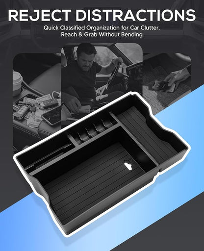 Autorder 2PCS Center Console Organizer Tray for 2026 Toyota RV4 Interior Accessories - ABS Armrest Storage Box & Silicone Lower Center Console Tray - Black