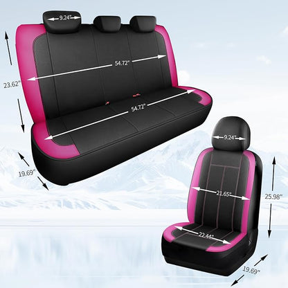 HChengkikz Car Seat Covers Full Set, Waterproof Neoprene Car seat Covers Full Set, Airbag Compatible, Universal Fit Automotive Seat Covers for Most Cars, Trucks, SUVs (Black + Pink)