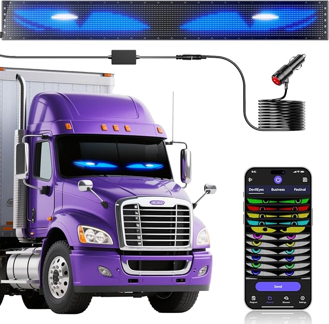 Devil Eyes Light for Cars,Flexible Scrolling Programmable LED Signs,LED Eyes for Truck Windshield,Custom Editor Colours,Animations,Text