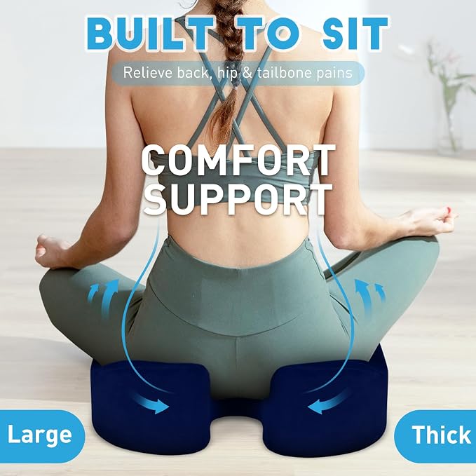 BlissTrends Extra Thick Seat Cushion for Office Chair & Car Seat, Blue | Tailbone & Sciatica Relief, Ergonomic Support, High-Density Memory Foam, Comfort for Extended Sitting