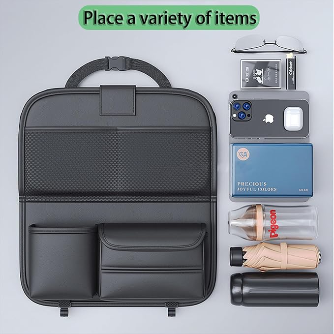 Backseat Car Organizer, Seat Organizer with 5 Storage Pockets for Travel, Black A