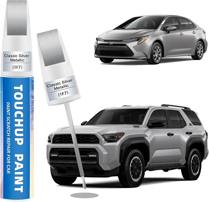 Classic Silver Metallic(1F7) Touch Up Paint for Toyota 2-in-1 Car Scratch Repair Pen for Rock Chips, Door Scratches & Paint Nicks Exact Color Match Quick Dry DIY Fix for RAV4 Camry Corolla