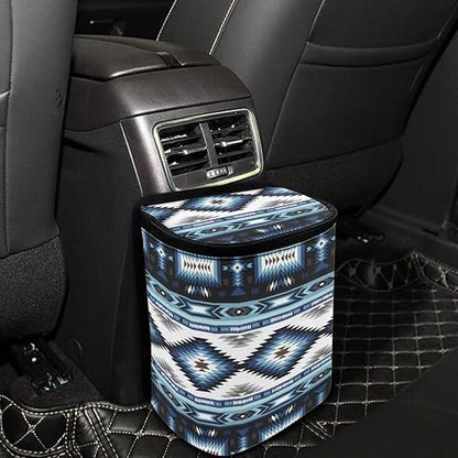 Western Aztec Car Trash Can with Lid and Zipper Portable Foldable Ethnic Style Trash Bin for Car Interior Accessories Multipurpose Garbage Can Bags Storage Organizer