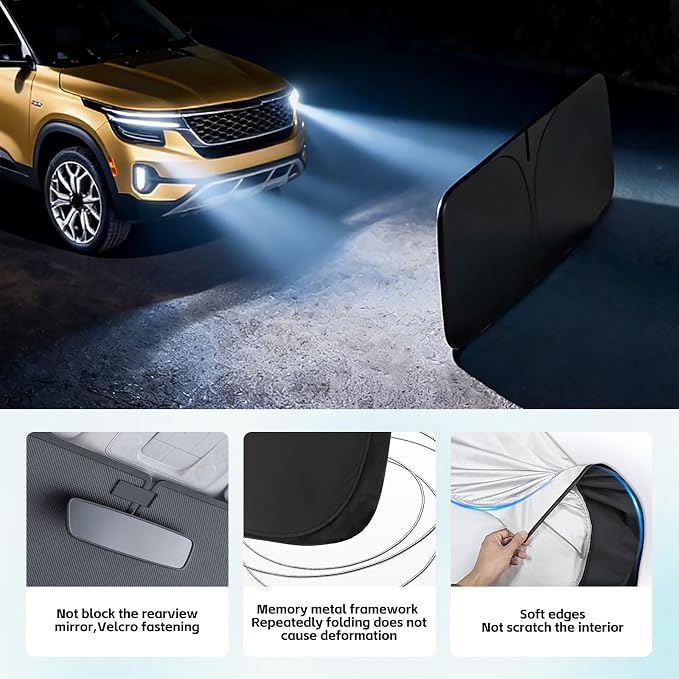 Windshield Sun Shade for Kia Seltos 2021-2026 Sunshade 300T Windshield Cover Shield Protector Blocks UV Rays Custom Fit Seltos Front Window Shades Windshield Accessories Keep Cool Foldable